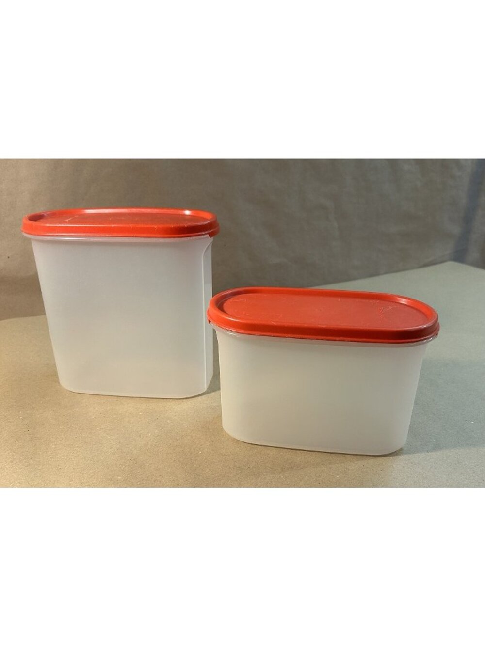 Vtg Tupperware 2 Modular Mates Oval Containers Red-Orange Lids- 1612 1613